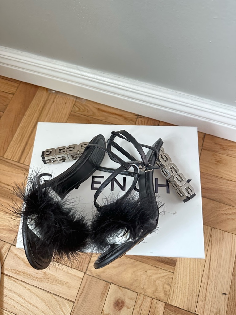 Givenchy Black Ostrich Feather Trim Heels